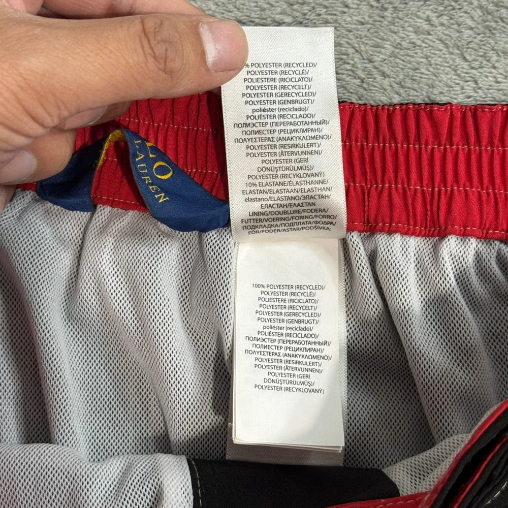 Polo Ralph Lauren Mens Black Board Shorts Swim Trunks Cargo Pocket Red Pony L
